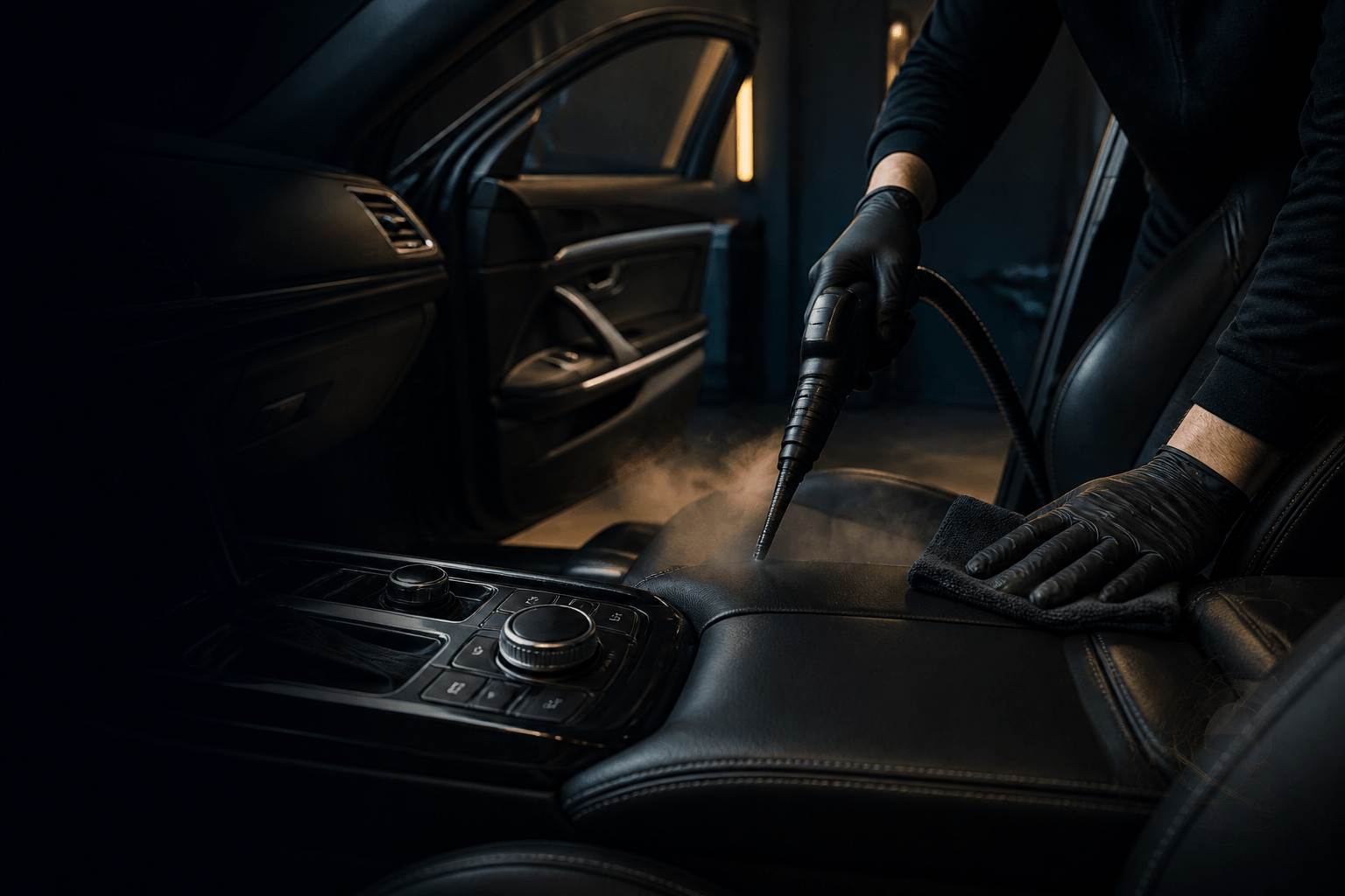 Professional steam detailing of a vehicle interior