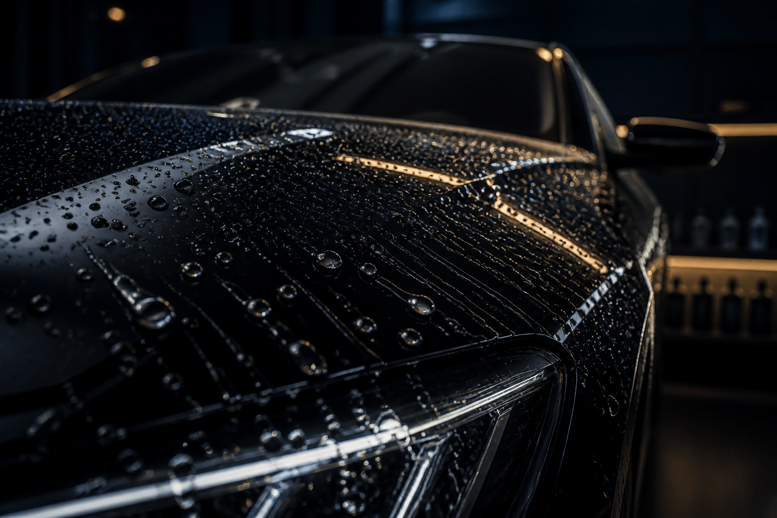 Water beads on ceramic-coated vehicle paint